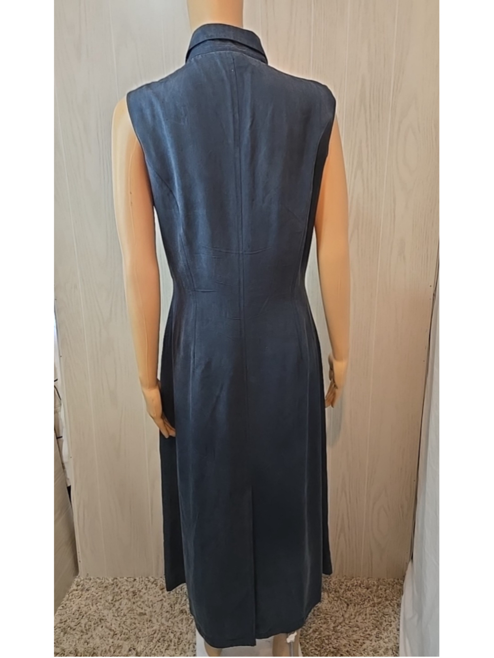 Ann Taylor Size 8 Slate Blue 100% Silk Maxi Shirtdress Vintage Quiet Luxury - Picture 7 of 7